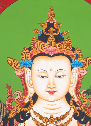 Avalokitesvara Chengrezig Thangka | Flanked by Boddhisattvas Vajrapani and Manjushree | Wall Decors