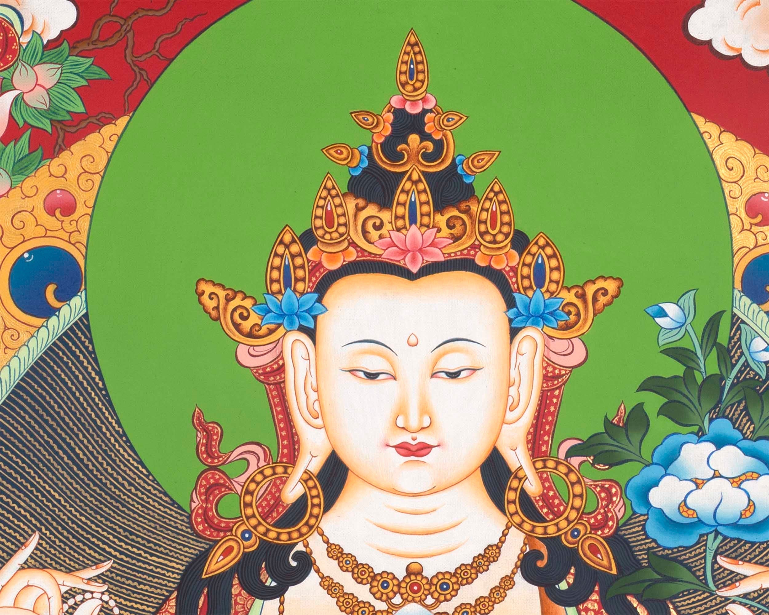 Avalokitesvara Chengrezig Thangka | Flanked by Boddhisattvas Vajrapani and Manjushree | Wall Decors