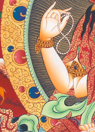 Avalokitesvara Chengrezig Thangka | Flanked by Boddhisattvas Vajrapani and Manjushree | Wall Decors