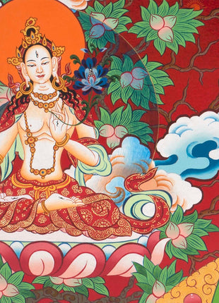 Avalokitesvara Chengrezig Thangka | Flanked by Boddhisattvas Vajrapani and Manjushree | Wall Decors