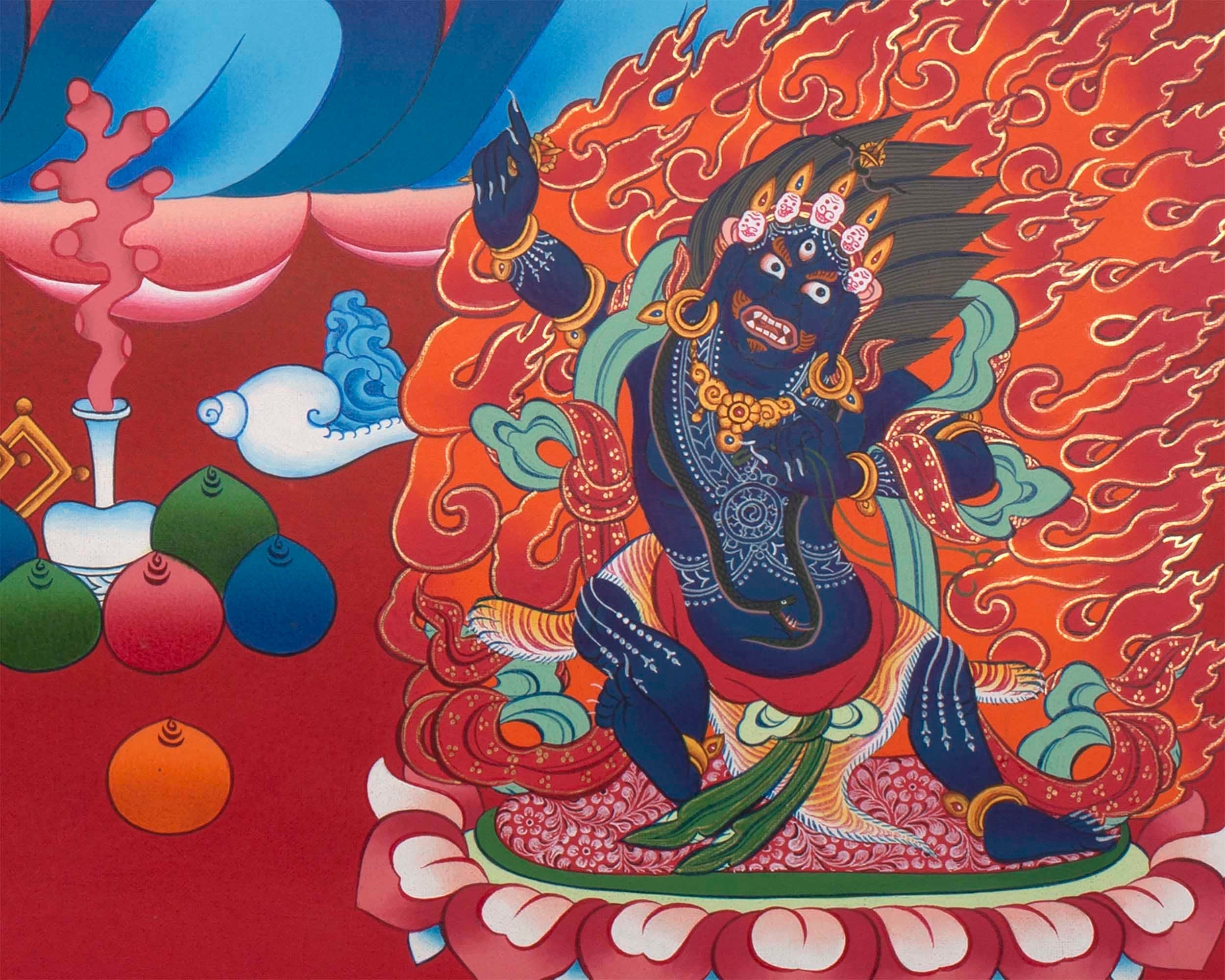 Avalokitesvara Chengrezig Thangka | Flanked by Boddhisattvas Vajrapani and Manjushree | Wall Decors