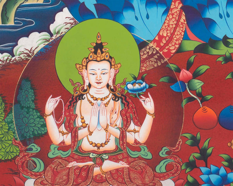 Manjushri Tibetan Thangka | The Buddha of Wisdom | Traditional Wall Hanging Art