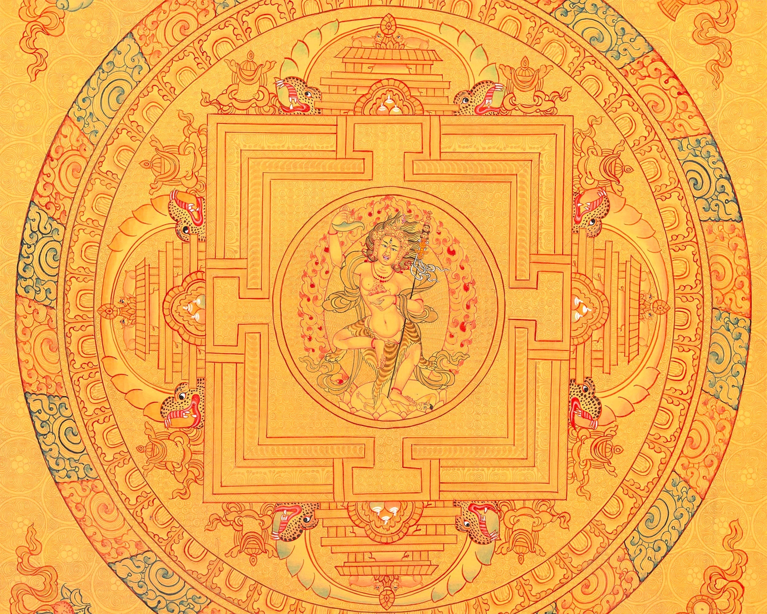 Vajravarahi Yogini Mandala | 24K Gold Thangka Artwork | Traditional Buddhist Art | Religious Wall Decor