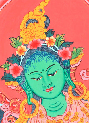 Mother Green Tara Thangka Painting | Wall Hanging Decoration | Religious Home Decor