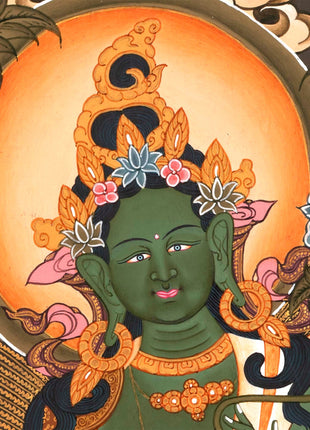 Goddess Green Tara | Small Size Tibetan Thangka Wall Decoration Painting