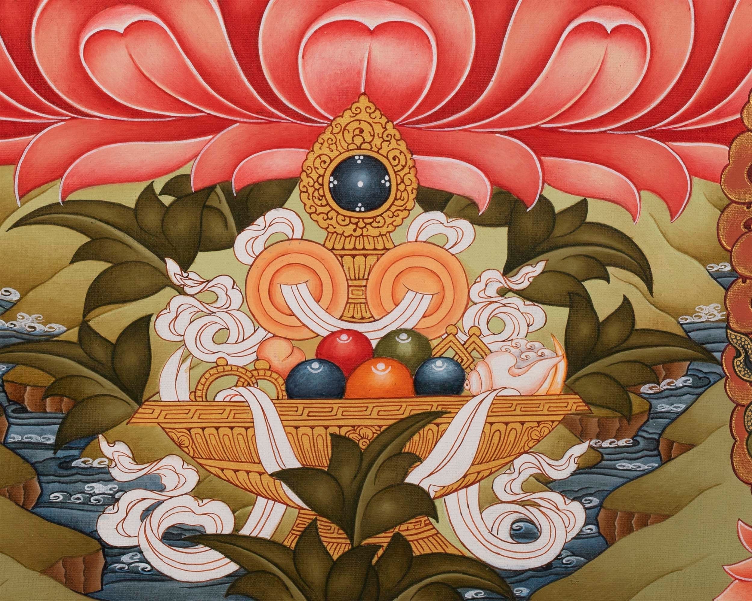 Manjushree The Deity of Wisdom Thangka  | Amitayus , Vajrapani & Chengresig Fine Quality Acrylic Art | Wisdom Buddha