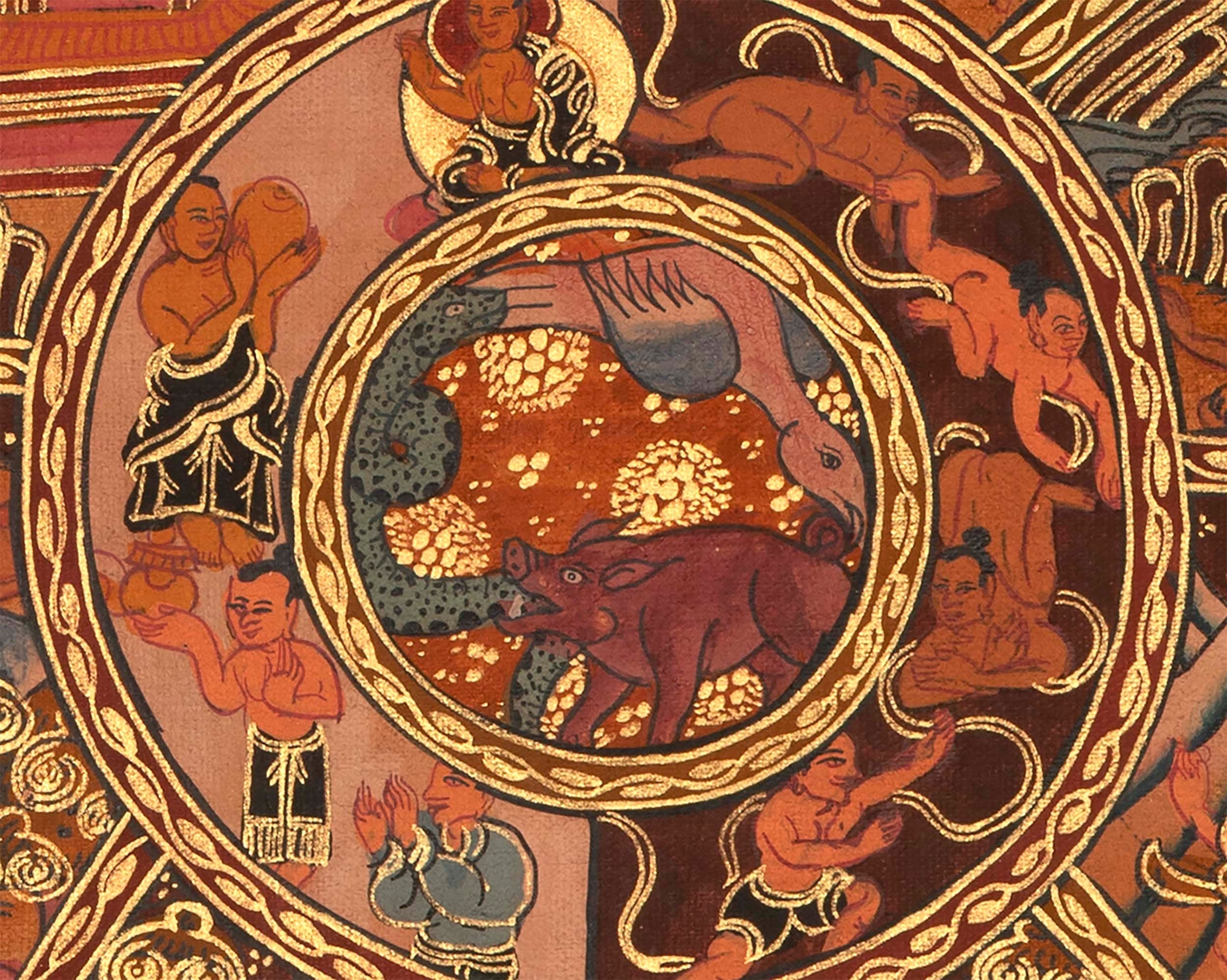 Wheel Of Life Original Gold Painted Tibetan Thangka |  Wall hanging Decoration for Relaxation | Spiritual Meditation Art For Eternal Love