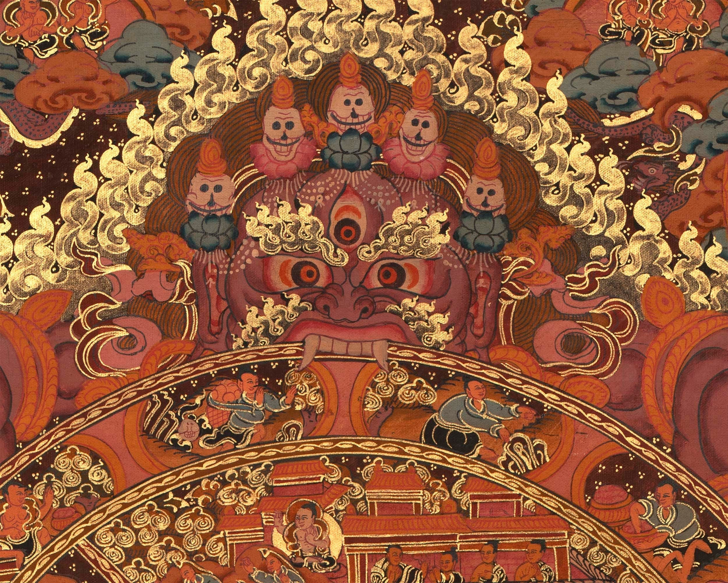Wheel Of Life Original Gold Painted Tibetan Thangka |  Wall hanging Decoration for Relaxation | Spiritual Meditation Art For Eternal Love