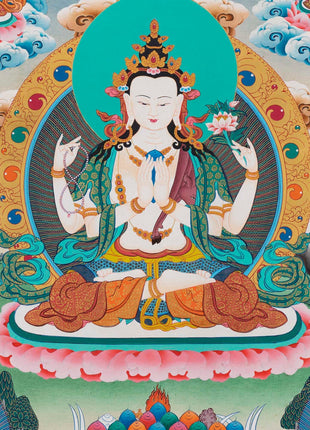 Chengrezig Handmade Original Thangka | Bodhisattva Avalokiteshvara