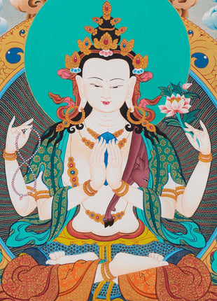 Chengrezig Handmade Original Thangka | Bodhisattva Avalokiteshvara
