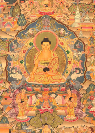 Miraculous Life Events Siddhartha Gautama Buddha | Hand Painted Thangka Art