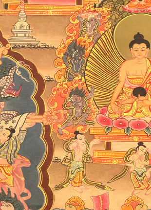 Miraculous Life Events Siddhartha Gautama Buddha | Hand Painted Thangka Art