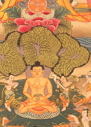 Miraculous Life Events Siddhartha Gautama Buddha | Hand Painted Thangka Art
