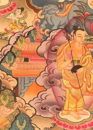 Miraculous Life Events Siddhartha Gautama Buddha | Hand Painted Thangka Art