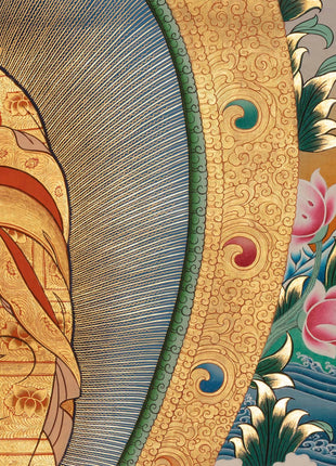 Red Amitabha Buddha Original Hand-Painted Thangka | Wall Hanging For Peace And Harmony |  Mindfulness Meditation Practice Tool