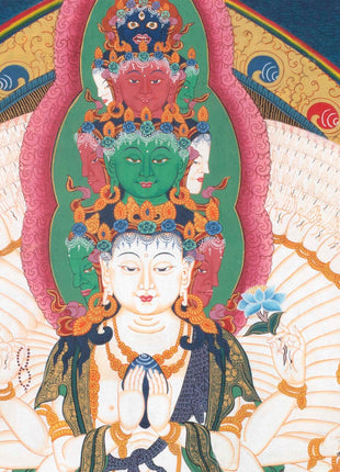 Avalokiteshvara Original Handmade Tibetan Thangka | Small Size Wall Decoration Painting