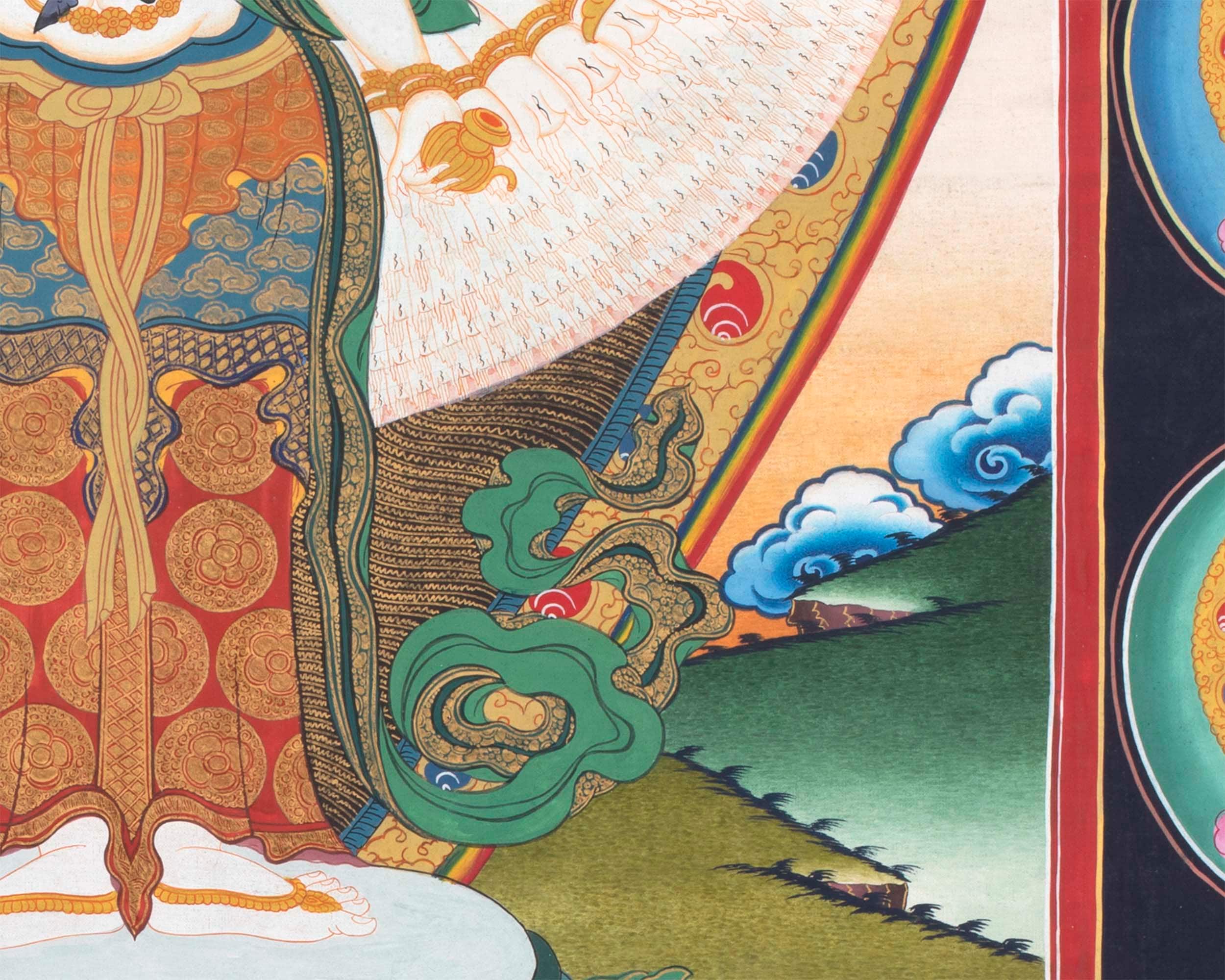 Avalokiteshvara Original Handmade Tibetan Thangka | Small Size Wall Decoration Painting