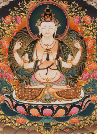 4 Armed Chenrezig Thangka | Yoga Meditation Canvas Art for your Peace