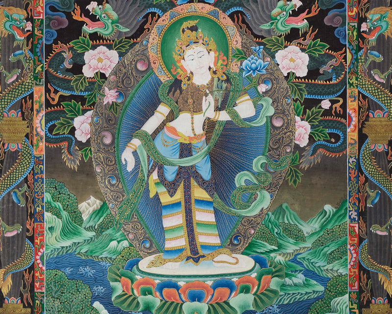 Padmapani Lokeshvara Tibetan Thangka | Paubha Art Meditation