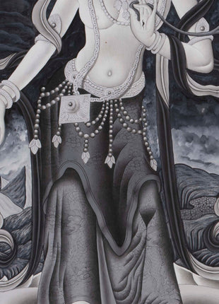 Newari Thangka | White Tara, Manjushri and Green Tara Standing