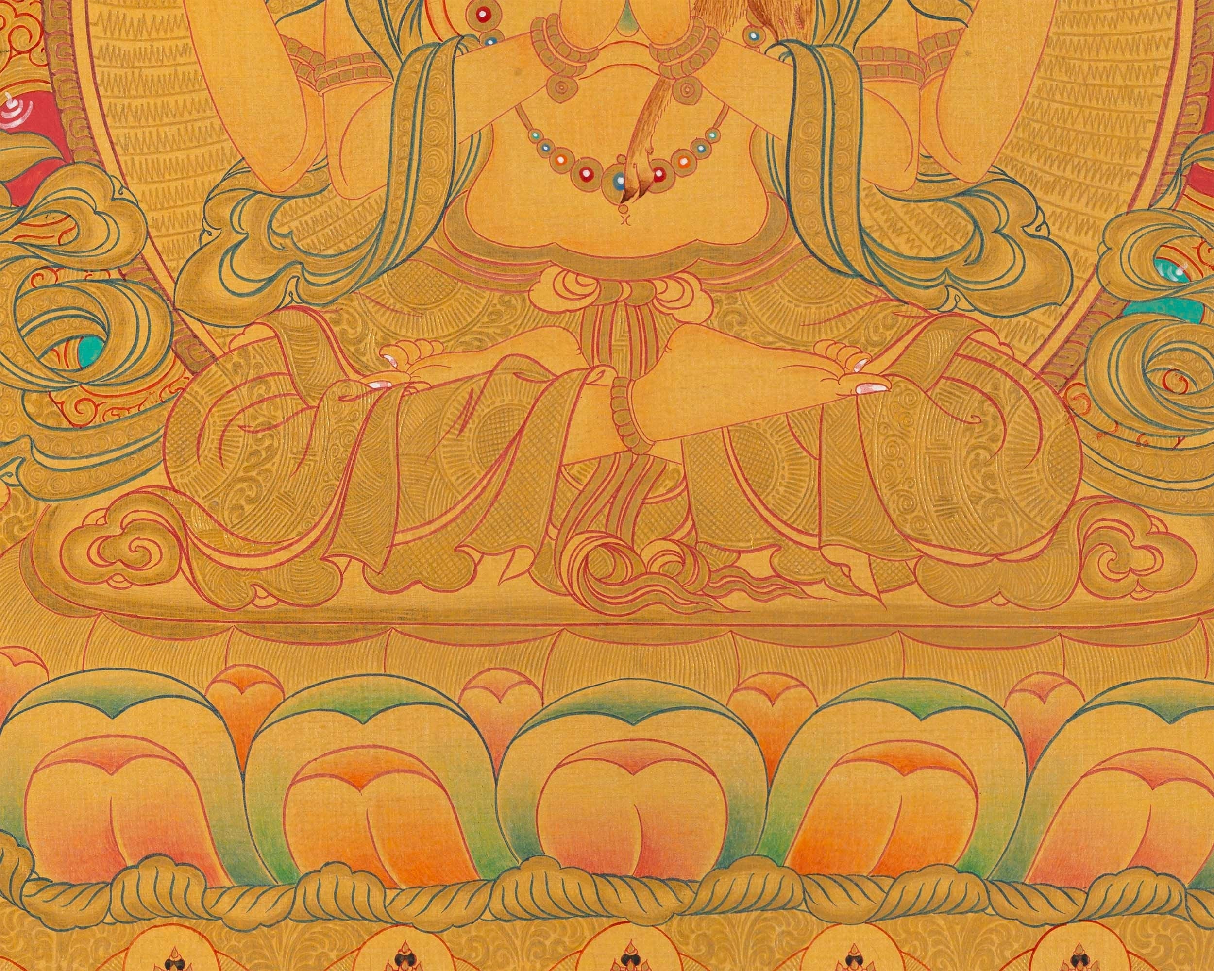 108 Chenrezig Avalokiteshvara Thangka | 24k Pure Gold Original Handmade Tibetan Thangka | Small Size Wall Decoration Painting | Mindfulness Meditation