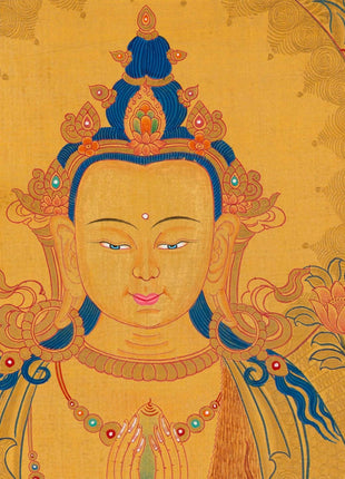 108 Chenrezig Avalokiteshvara Thangka | 24k Pure Gold Original Handmade Tibetan Thangka | Small Size Wall Decoration Painting | Mindfulness Meditation