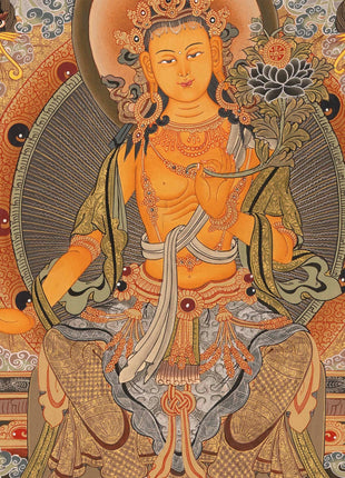 Maitreya Buddha Thangka | Original Handpainted Tibetan Art |  Wall Hanging Decor