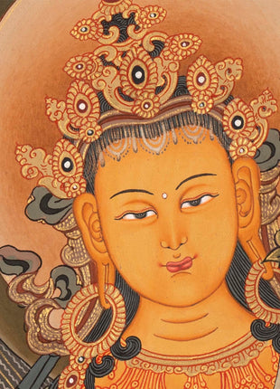 Maitreya Buddha Thangka | Original Handpainted Tibetan Art |  Wall Hanging Decor