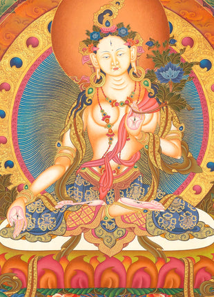 White Tara | Kwan Yin Female Goddess | Original Hand-Painted Tibetan Thangka