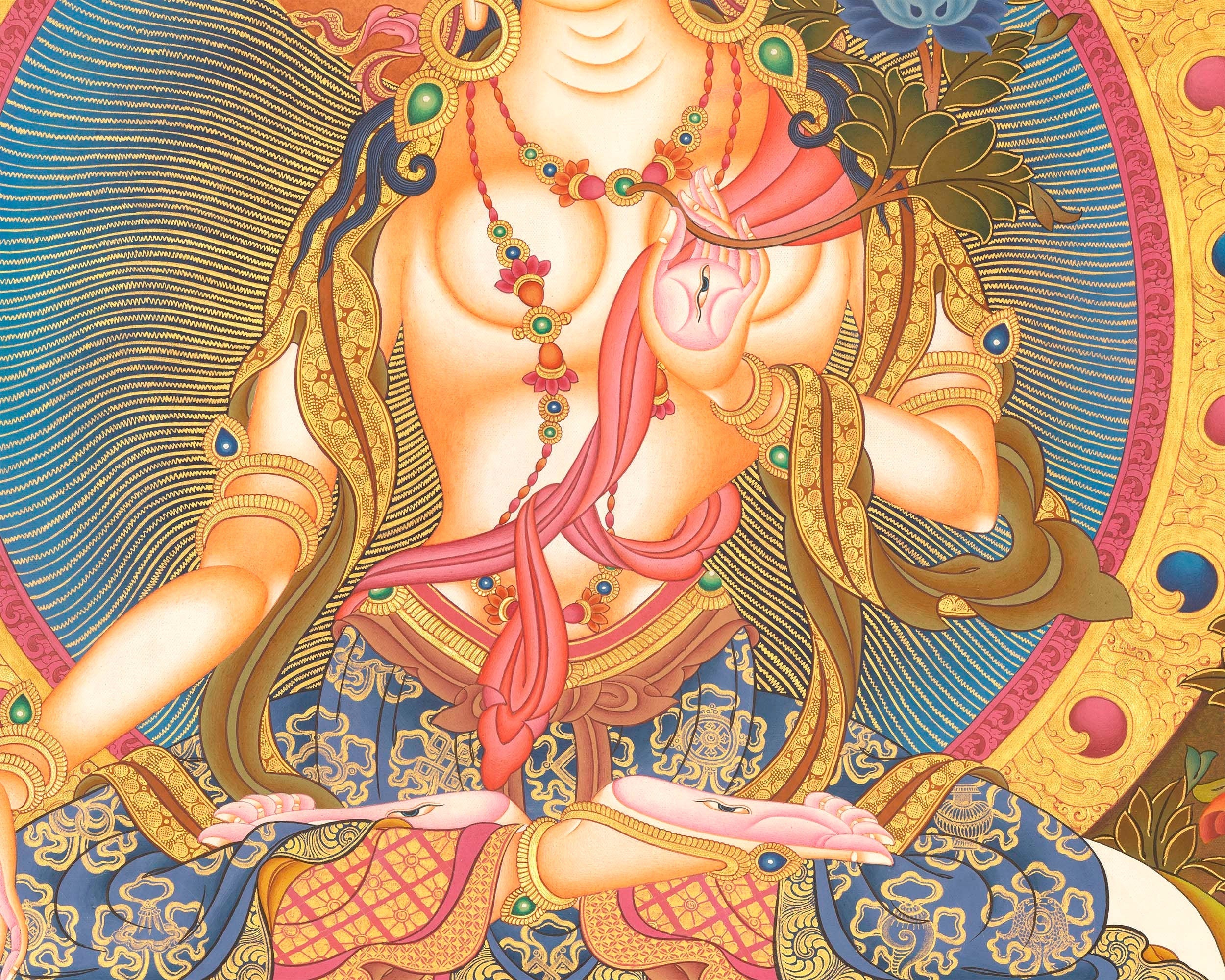 White Tara | Kwan Yin Female Goddess | Original Hand-Painted Tibetan Thangka
