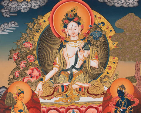 Large Arya Tara Tibetan Thangka | Mother Of Compassion And Wisdom