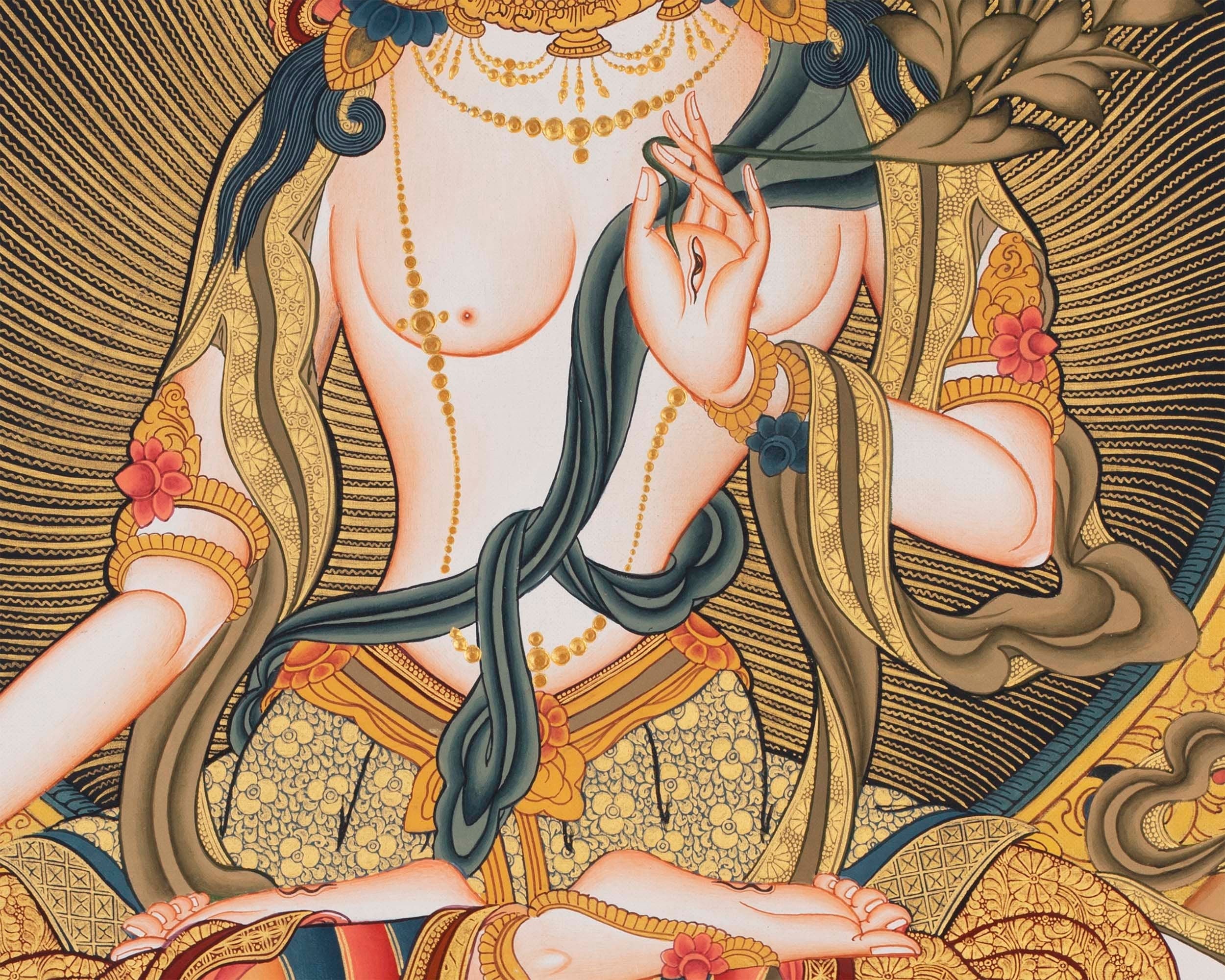 Large Arya Tara Tibetan Thangka | Mother Of Compassion And Wisdom