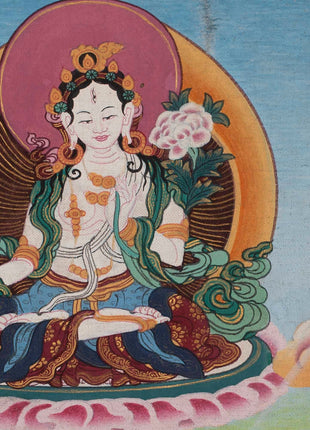 Original Vintage Chenrezig Thanka with Brocade | Traditional Thangka Art