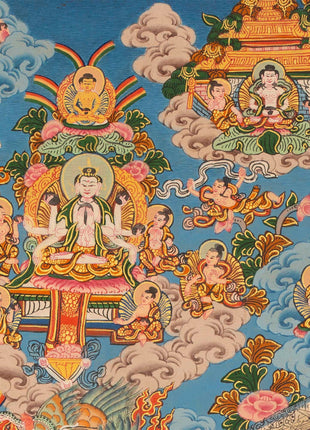 Buddha life Mandala With Buddhist Mantra Border | Unique Hand Painted Tibetan Art