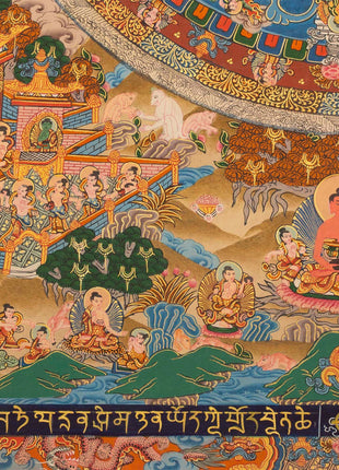 Buddha life Mandala With Buddhist Mantra Border | Unique Hand Painted Tibetan Art