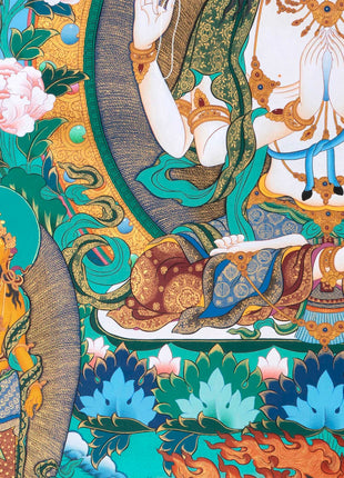 Handmade Avalokiteshvara Thangka | Hand Pained Tibetan Wall decor