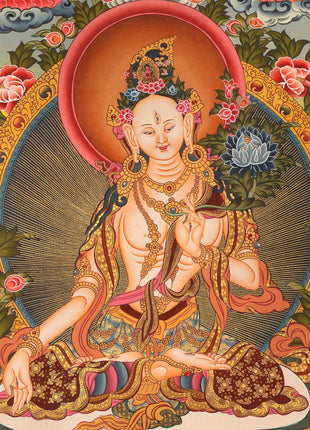 White Tara Original Hand-Painted Thangka | Kwan Yin Female Goddess
