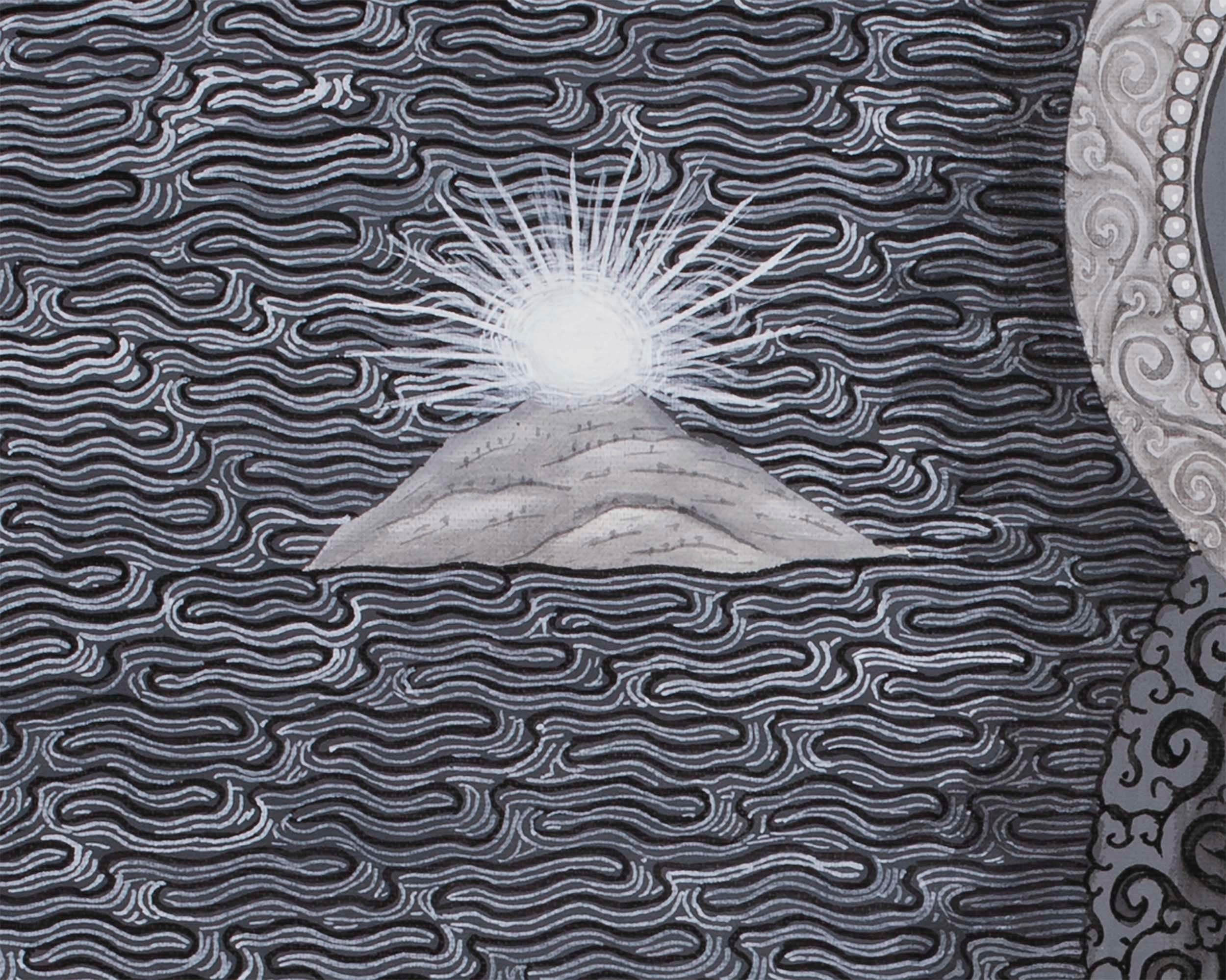 Boddhisattva Manjushree Thangka Creating Kathmandu Valley With The Self Born Light Swayambhu | Newari Style Black And White Wall Deco Art