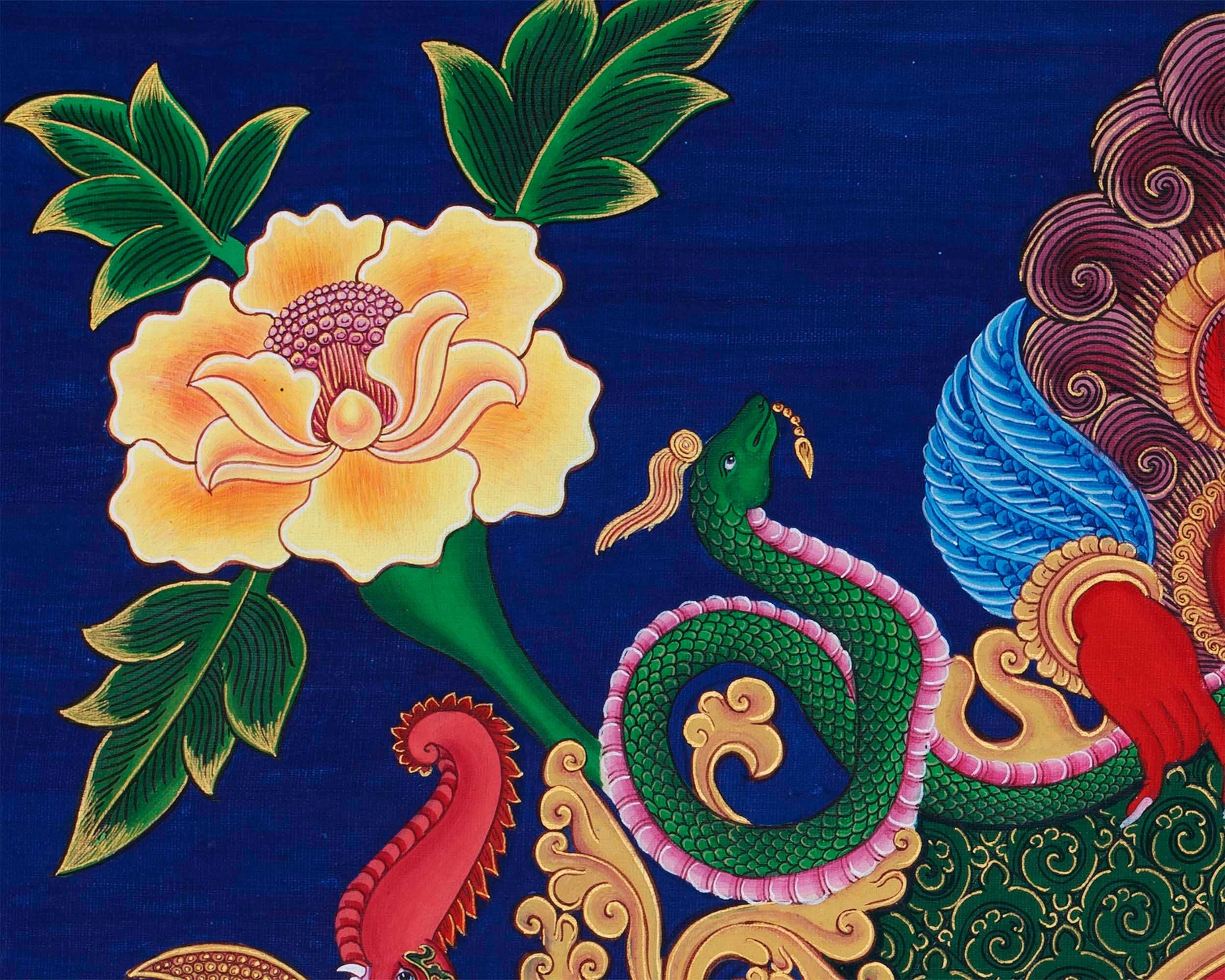 Ganesh Original Hand-Painted Buddhist Thangka Painting | Buddhist and Hindu Deity | Ganesh Wall Hanging Art | Ganapati Baba Moriya