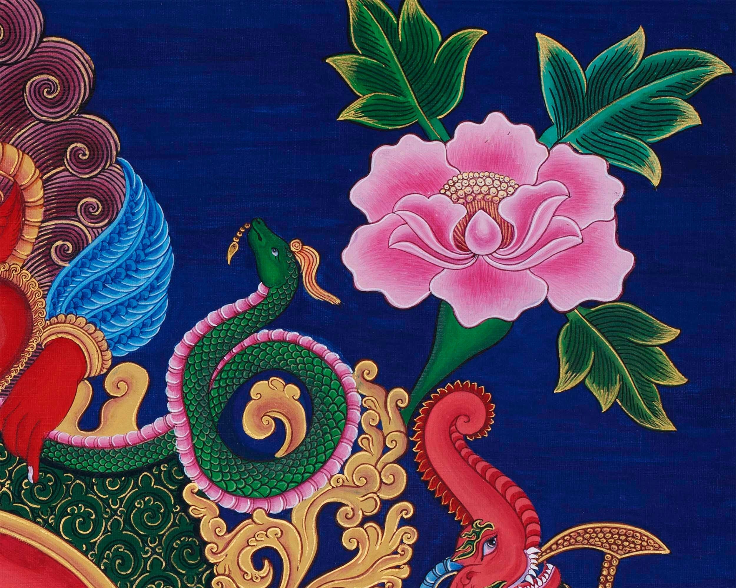 Ganesh Original Hand-Painted Buddhist Thangka Painting | Buddhist and Hindu Deity | Ganesh Wall Hanging Art | Ganapati Baba Moriya