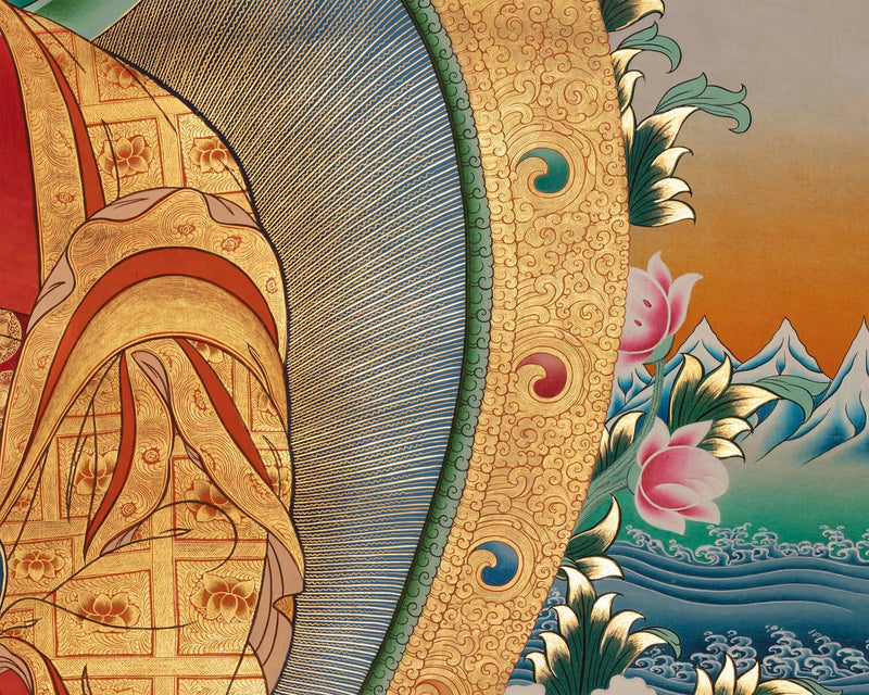 Red Amitabha Buddha Print | Original Hand-Painted Thangka | Wall Hanging For Peace And Harmony |  Mindfulness Meditation Practice Tool
