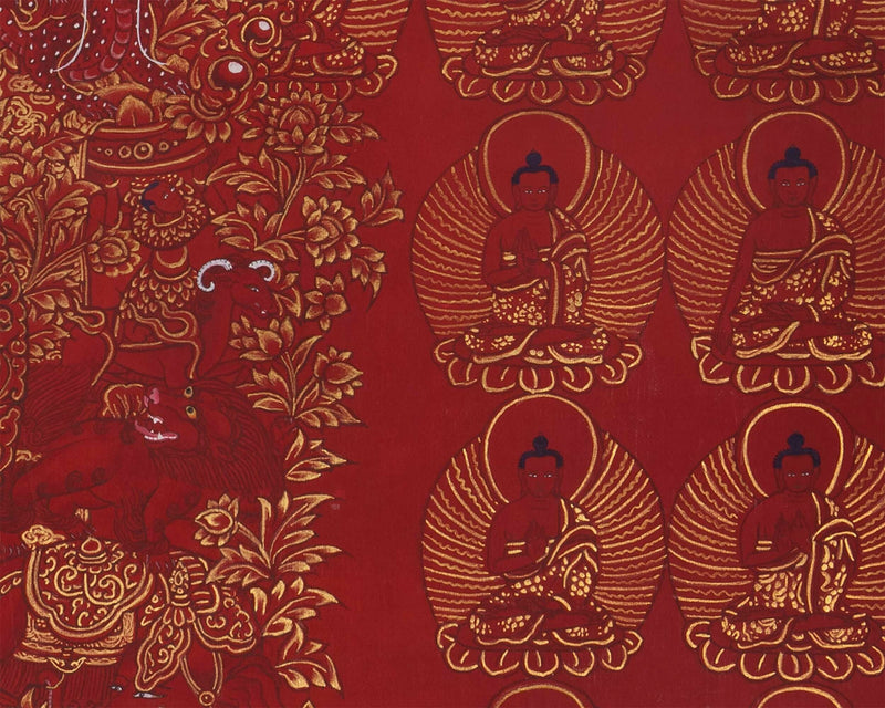 24k 108 Buddhas' Gold Print | Fine Quality Handmade Tibetan Thangka |  Wall hanging Decoration | Small Size Wall Decor | Zen Art