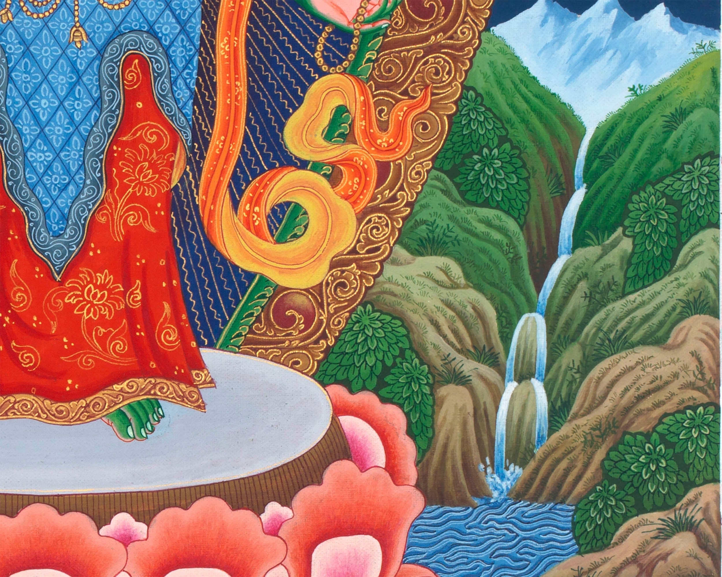Paubha Painting Of Bodhisattva Avalokiteshvara | Ancient Art Style Popular Among The Newar Artists Of Nepal | Religious Wall Decoration