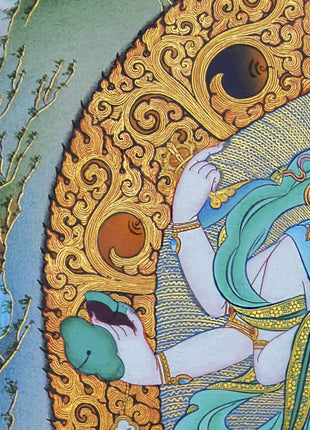 Six-armed White Mahakala | Hand painted Thangka | Himalayan Tibetan Buddhist Art