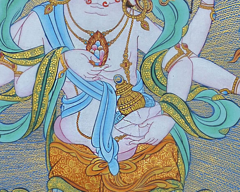 Six-armed White Mahakala | Hand painted Thangka | Himalayan Tibetan Buddhist Art