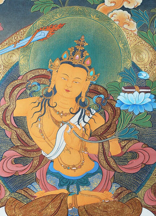 Manjushree Bodhisattva Thangka | Tibetan Art | Hand Painted with 24K Gold