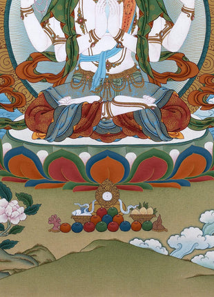 Avalokiteshvara, Chenrezig Bodhisattva Thangka Painting, Tibetan Vajrayana Painting