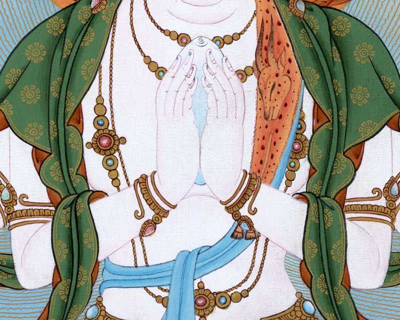 Avalokiteshvara, Chenrezig Bodhisattva Thangka Painting, Tibetan Vajrayana Painting