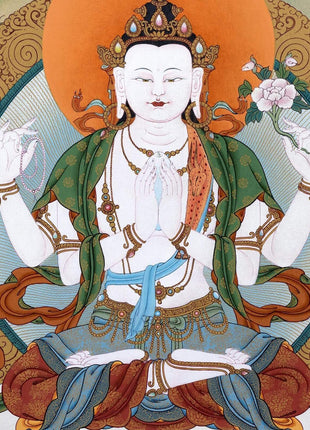 Avalokiteshvara, Chenrezig Bodhisattva Thangka Painting, Tibetan Vajrayana Painting