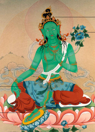 Large Green Tara Deity Painting | Handmade Tara Thangka